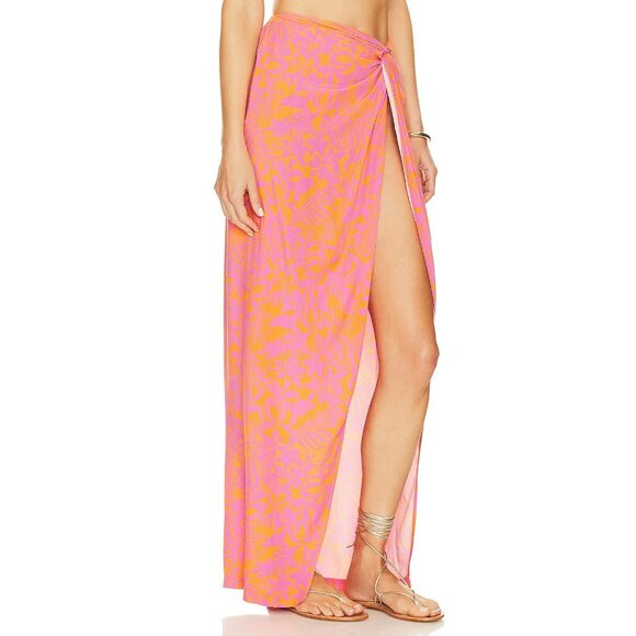 L*Space Mia Twist-Front Cover-Up Skirt, bright botanical pink print- Size XS NWT - Picture 2 of 8